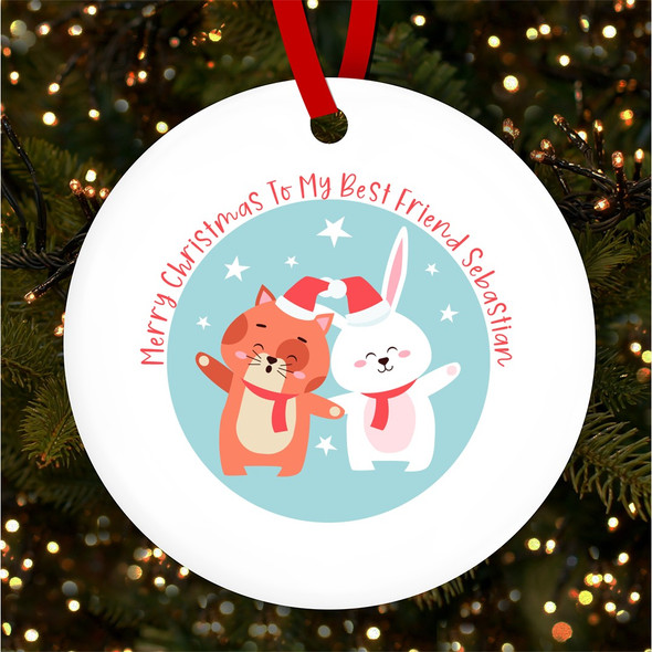 Cat & Bunny Best Friend Gift Personalised Christmas Tree Ornament Decoration