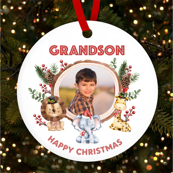 Grandson Animal Child Photo Personalised Christmas Tree Ornament Decoration