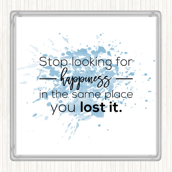 Blue White Looking For Happiness Inspirational Quote Coaster