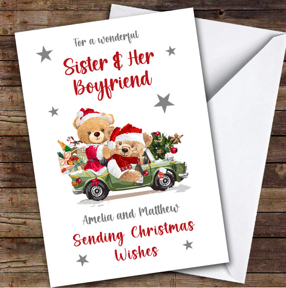 Sister and Her Boyfriend Bear Car Custom Greeting Personalised Christmas Card