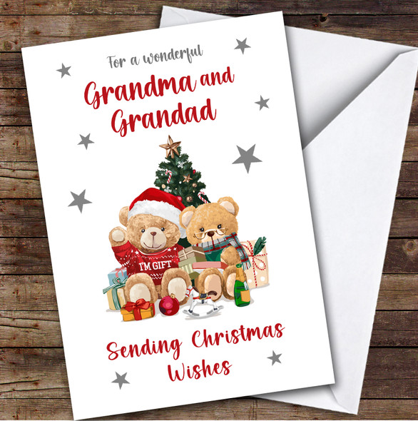 Grandma and Grandad Bear Custom Greeting Personalised Christmas Card