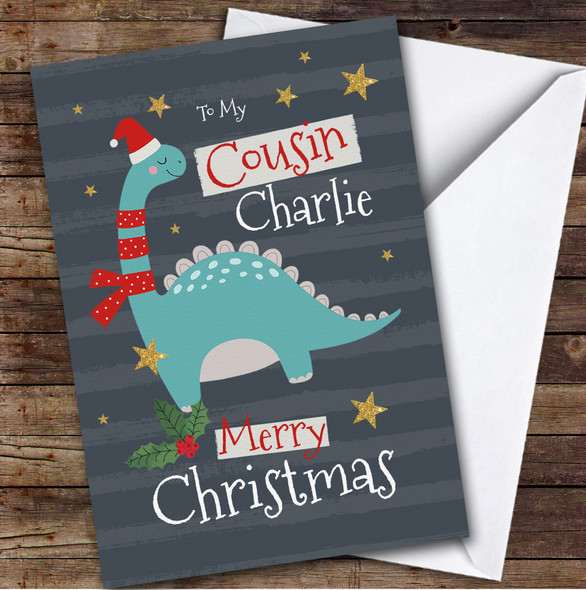 Cousin Dinosaur Custom Greeting Personalised Christmas Card