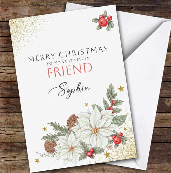Friend Floral Custom Greeting Personalised Christmas Card