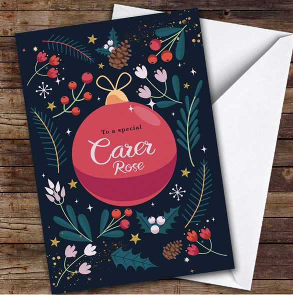 Carer Bauble Custom Greeting Personalised Christmas Card