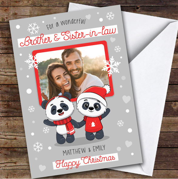 Brother and Sister-in-law Panda Couple Photo Custom Personalised Christmas Card
