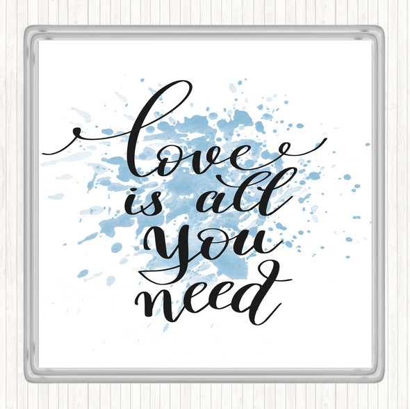 Blue White Love Is All You Need Inspirational Quote Coaster