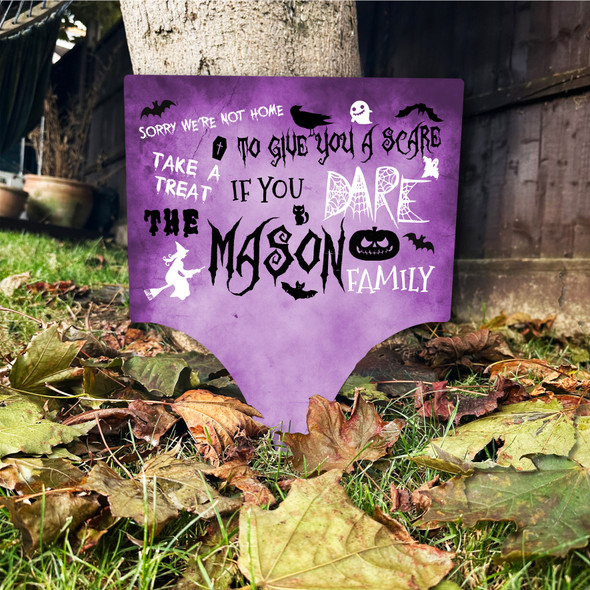 Trick Or Treaters Help Yourself Purple Personalised Garden Stake Halloween Sign