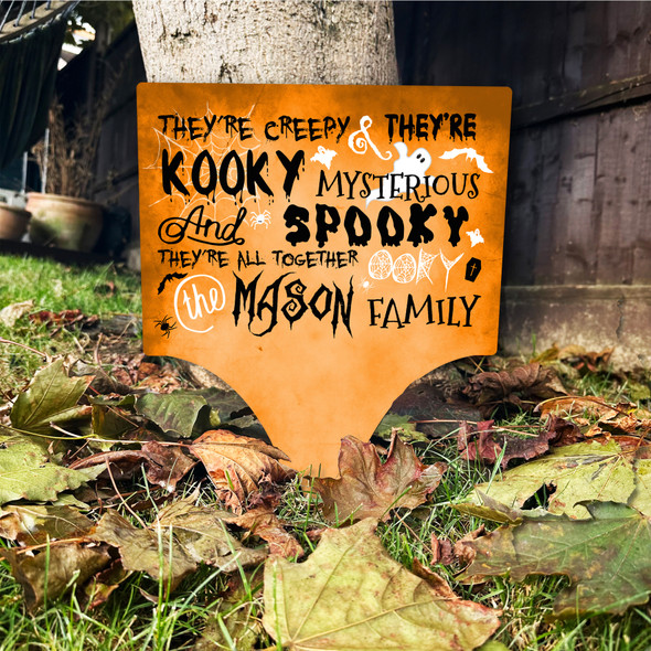 Addams Family Song Kooky Spooky Orange Personalised Garden Stake Halloween Sign