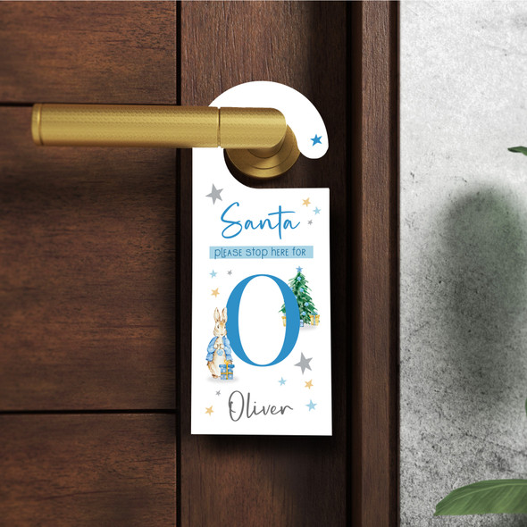 Santa Please Stop Here Boy Peter Rabbit Christmas Sign Personalised Door Hanger