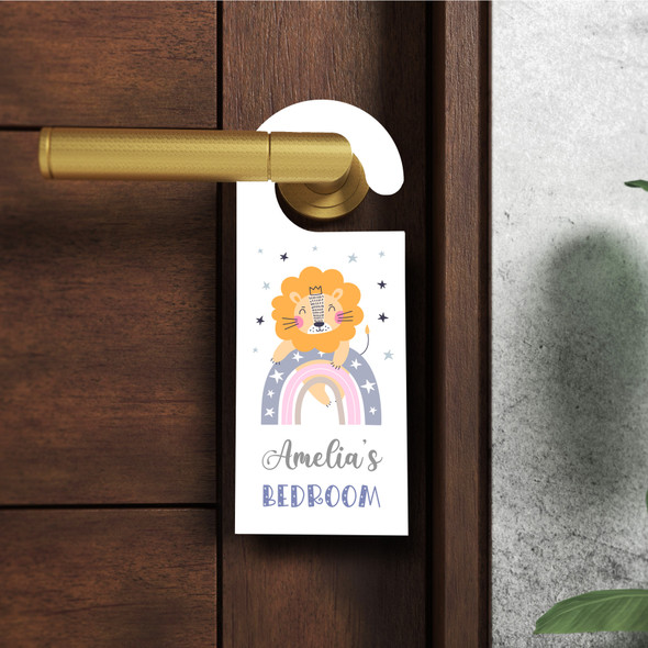 Personalized Lion Rainbow Kids Childs Bedroom Sign Personalised Door Hanger