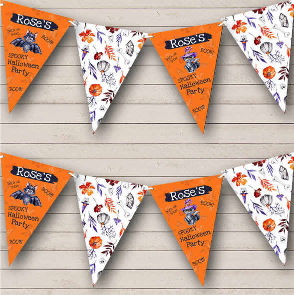 Watercolour Bat And Black Cat Personalised Decor Banner Halloween Party Bunting