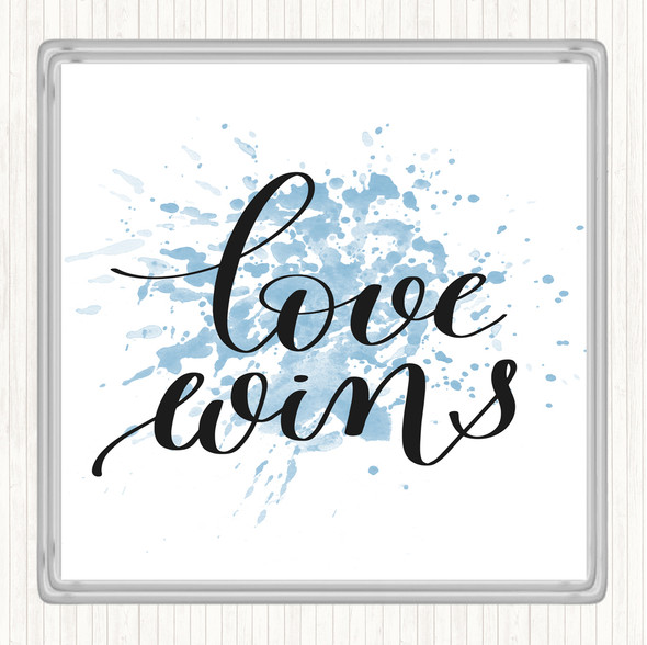 Blue White Love Wins Swirl Inspirational Quote Coaster