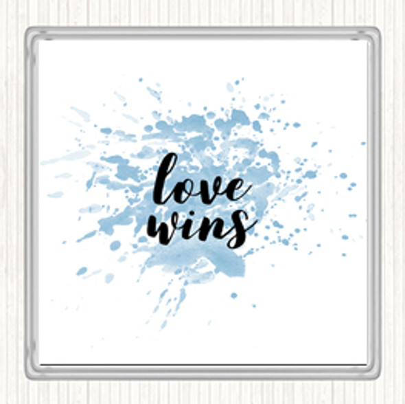 Blue White Love Wins Inspirational Quote Coaster