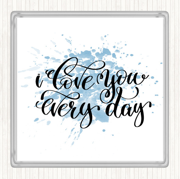 Blue White Love You Every Day Inspirational Quote Coaster