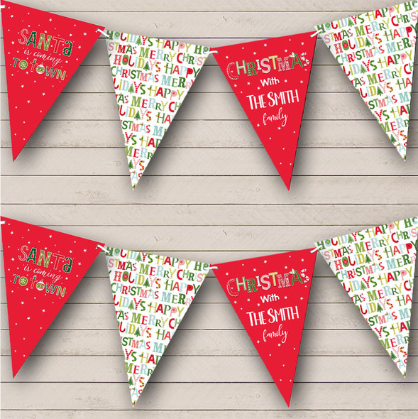 Red Santa Is Coming To Town Personalised Christmas Banner Decoration Bunting