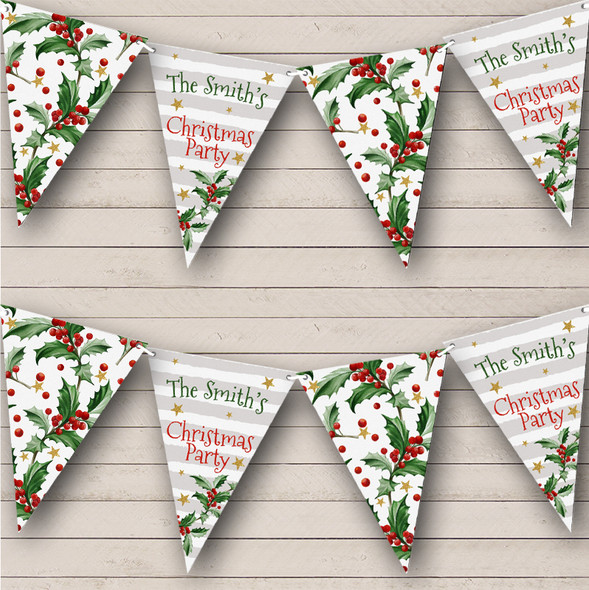 Christmas Watercolour Holly Tree Personalised Christmas Decoration Bunting