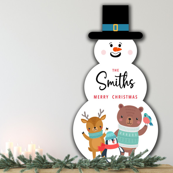 Forest Animals Personalised Snowman Decor Christmas Indoor Outdoor Sign