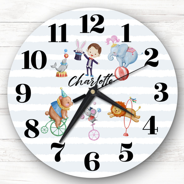 Watercolour Little Boys Room Circus Animals Custom Gift Personalised Clock