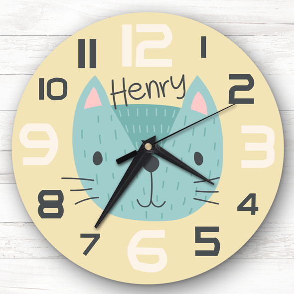 Kids Baby Girls Boys Room Cute Cat Face Custom Gift Personalised Clock