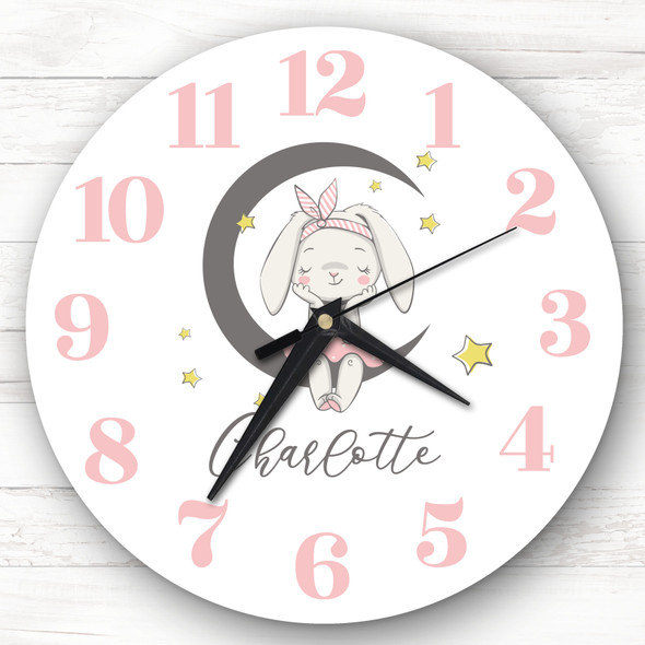 Pink Bunny Moon Girls Room Baby Nursery Custom Gift Personalised Clock