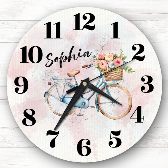 Watercolour Vintage Bike Girls Room Custom Gift Personalised Clock