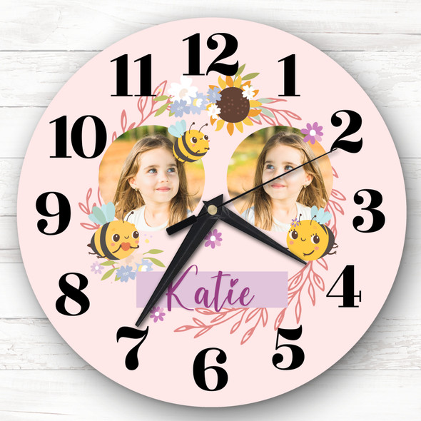 Girl Bee Wreath Photo Girls Room Custom Gift Personalised Clock