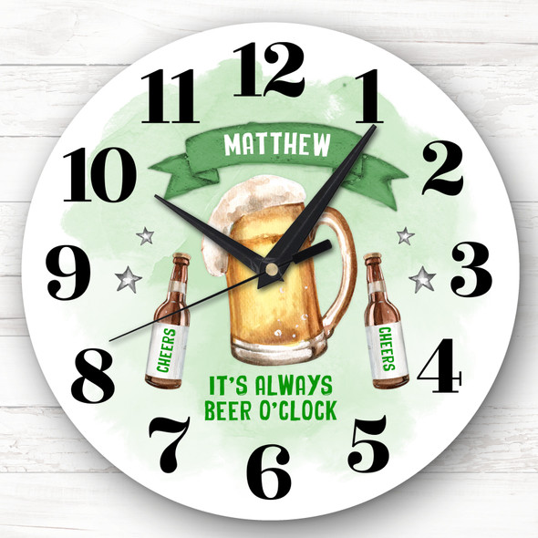 Beer O'clock Green Man Cave Bar Custom Gift Personalised Clock