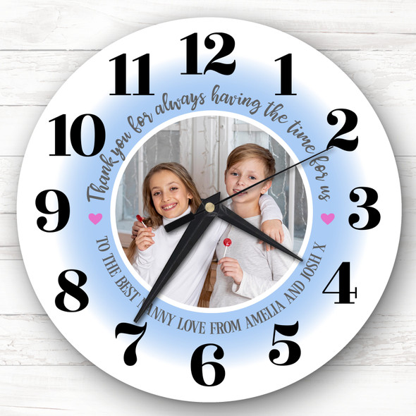 Nanny Thank You Photo Gift Blue Custom Gift Personalised Clock