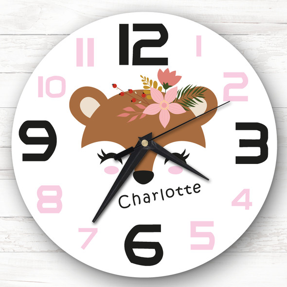 Kids Girls Room Cute Bear Face Custom Gift Personalised Clock