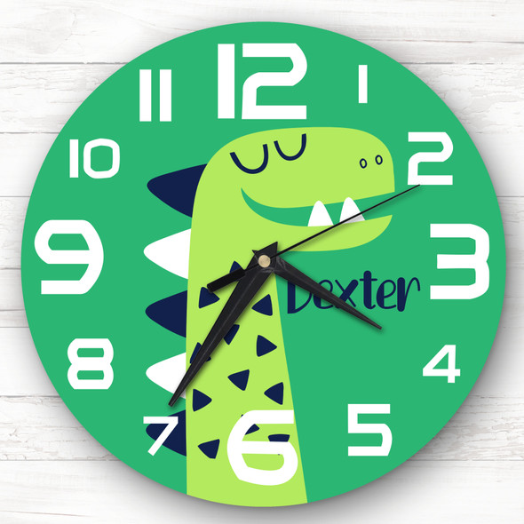 Kids Boys Room Green Dinosaur Custom Gift Personalised Clock