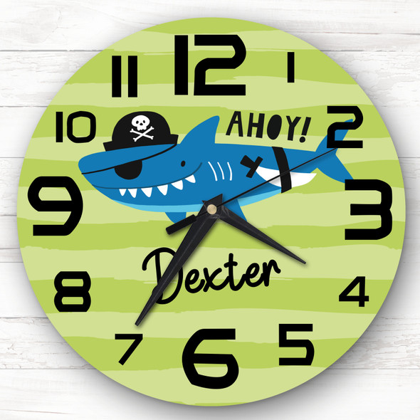 Blue Boys Room Pirates Shark Custom Gift Personalised Clock
