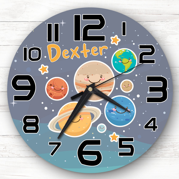 Cute Planets Space Kids Room Custom Gift Personalised Clock