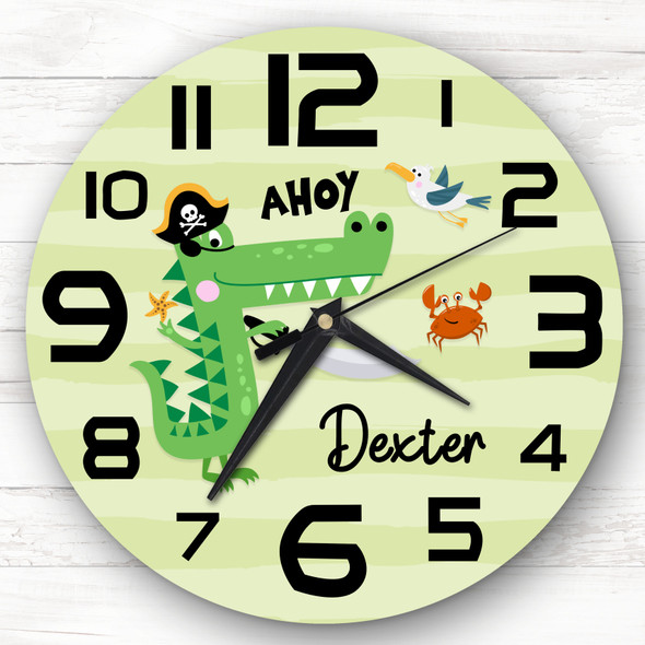 Green Pirates Crocodile Boys Custom Gift Personalised Clock