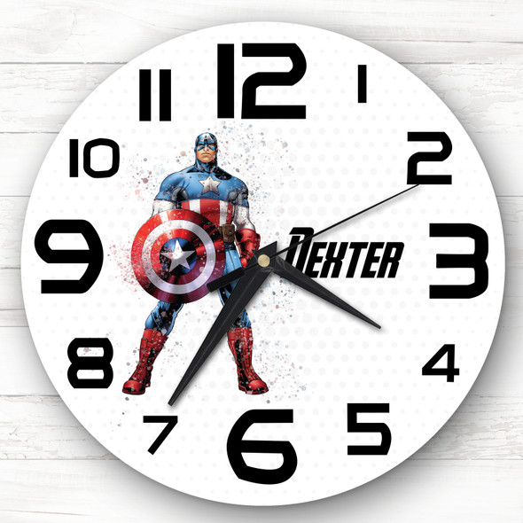 Captain America Superhero Boys Room Custom Gift Personalised Clock