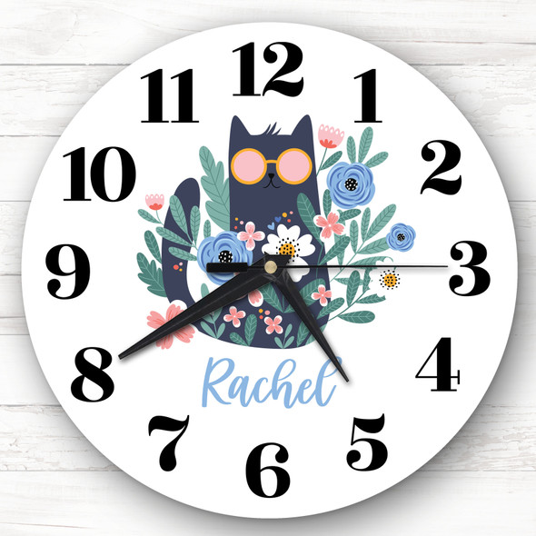 Girls Room Cool Cat Glasses Custom Gift Personalised Clock