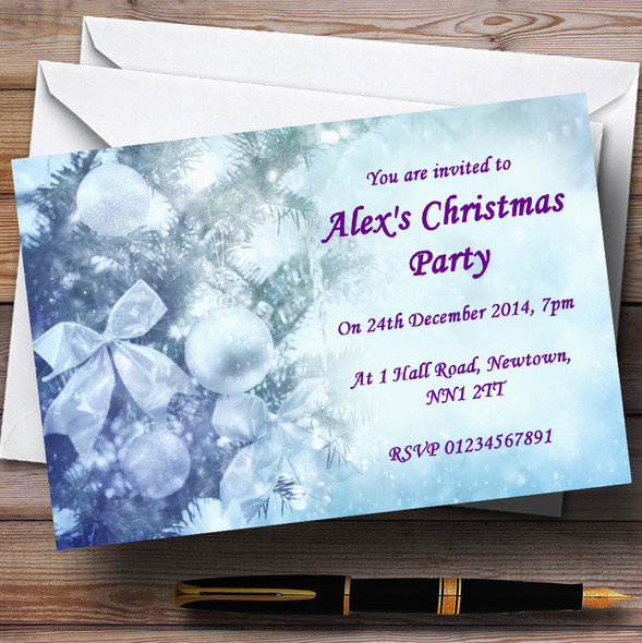 Pale Blue Customised Christmas Party Invitations