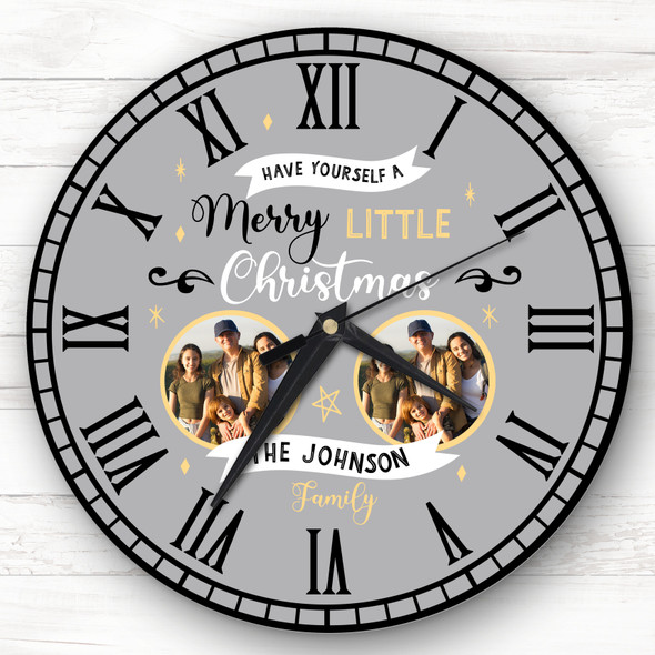 Christmas Family Photo Grey Personalised Gift Personalised Clock