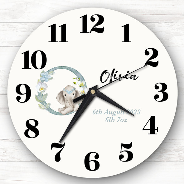 Baby Floral Watercolour Animal Alphabet Letter O Gift Personalised Clock