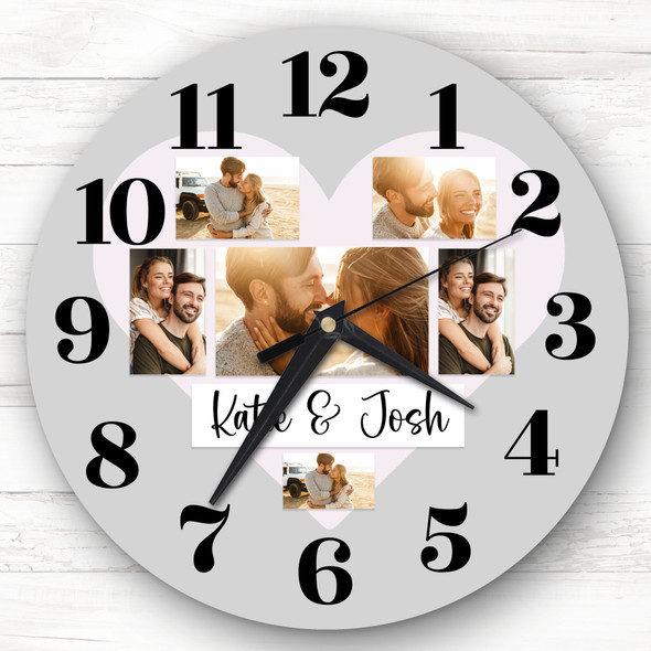 Couple Love Heart Photos Grey Romantic Personalised Gift Personalised Clock