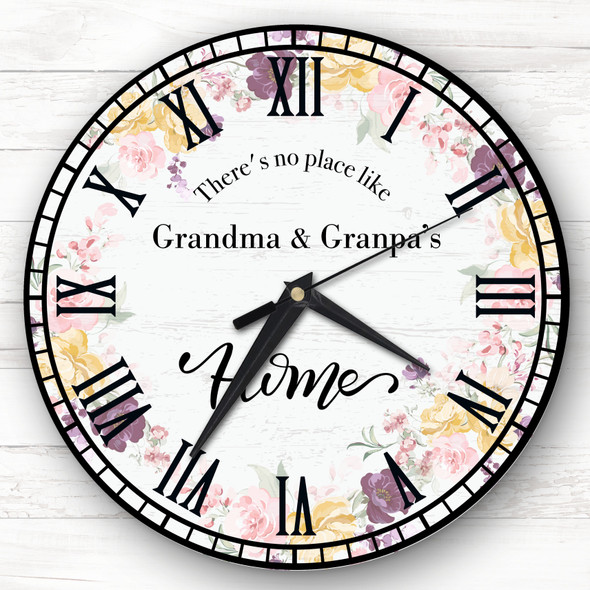 Floral There's No Place Like Grandma And Grandpa's Gift Personalised Clock