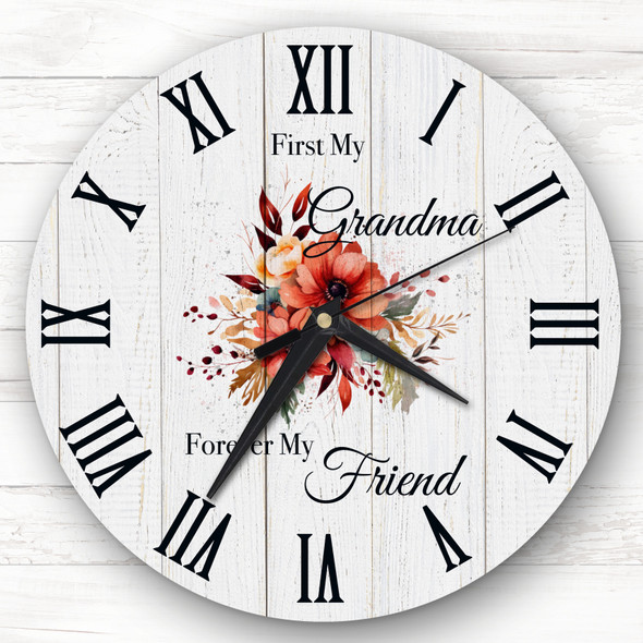 Wood Effect Floral Grandma Forever Friend Personalised Gift Personalised Clock