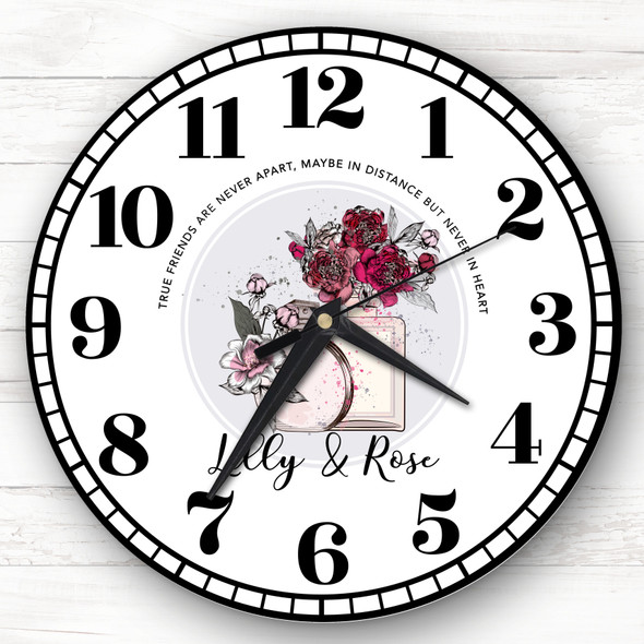 Best Friends Pink Floral Perfume Bottles Personalised Gift Personalised Clock
