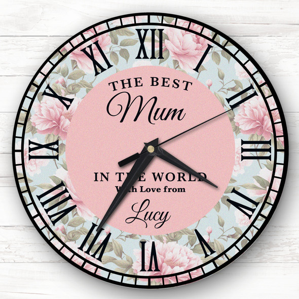 Best Mum Stepmum Pink Floral Shabby Chic Personalised Gift Personalised Clock