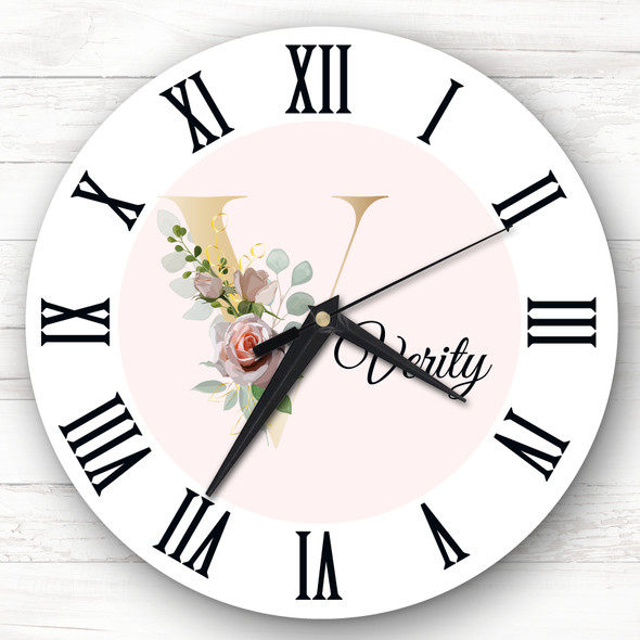 Floral Alphabet Name Initial Letter V Personalised Gift Personalised Clock