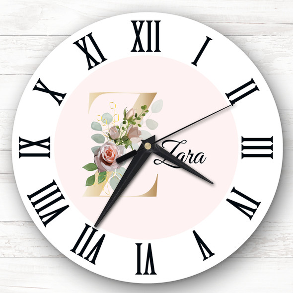 Floral Alphabet Name Initial Letter Z Personalised Gift Personalised Clock