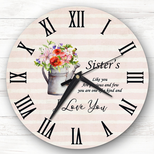 Sister Rustic Watering Can Flowers Personalised Gift Personalised Clock