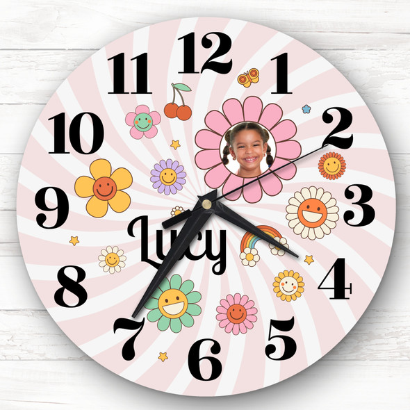 Groovy Hippie Daisies Photo Frame Personalised Gift Personalised Clock