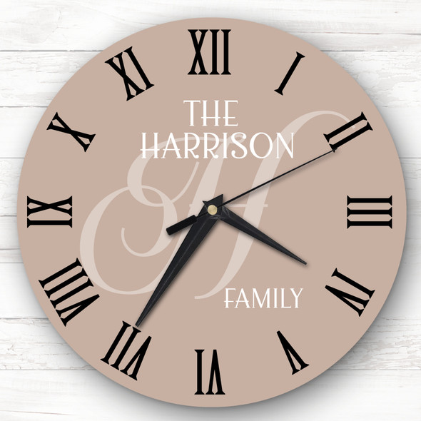 Coral Beige Family Name Initial Personalised Gift Personalised Clock
