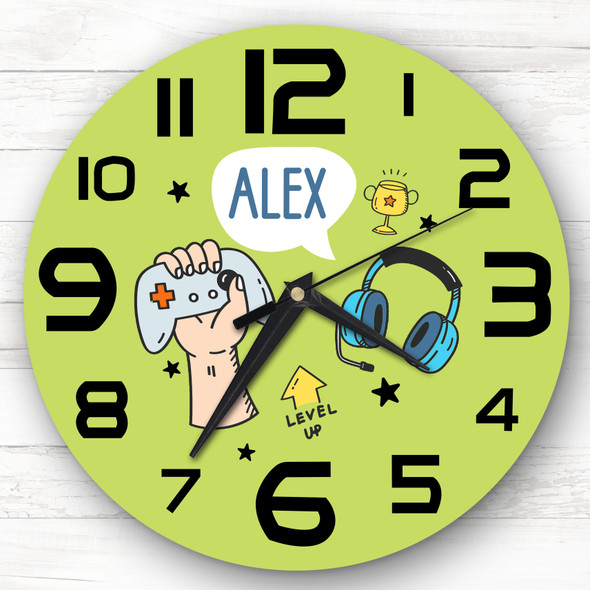 Gamer Green Gaming Computer Boy Personalised Gift Personalised Clock