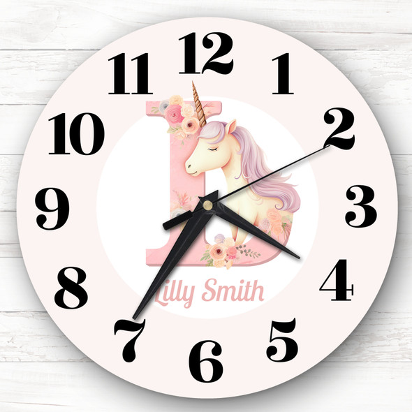Pink Unicorn Alphabet Letter L Personalised Gift Personalised Clock